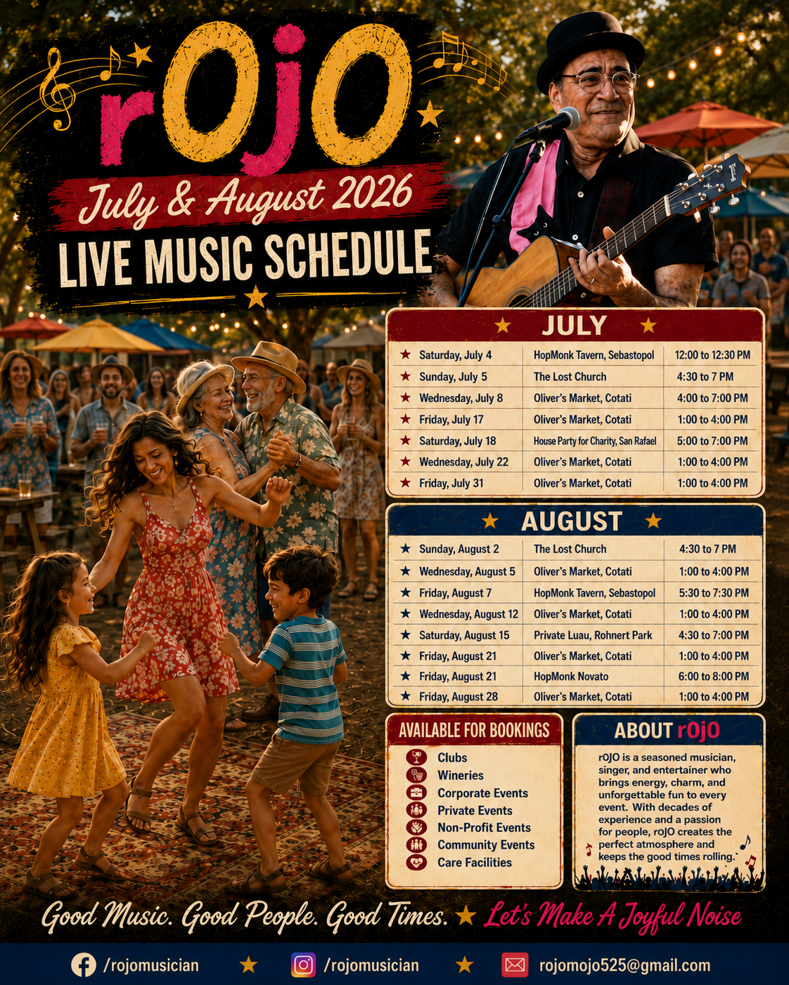 rOjO July and August 2026 live music schedule